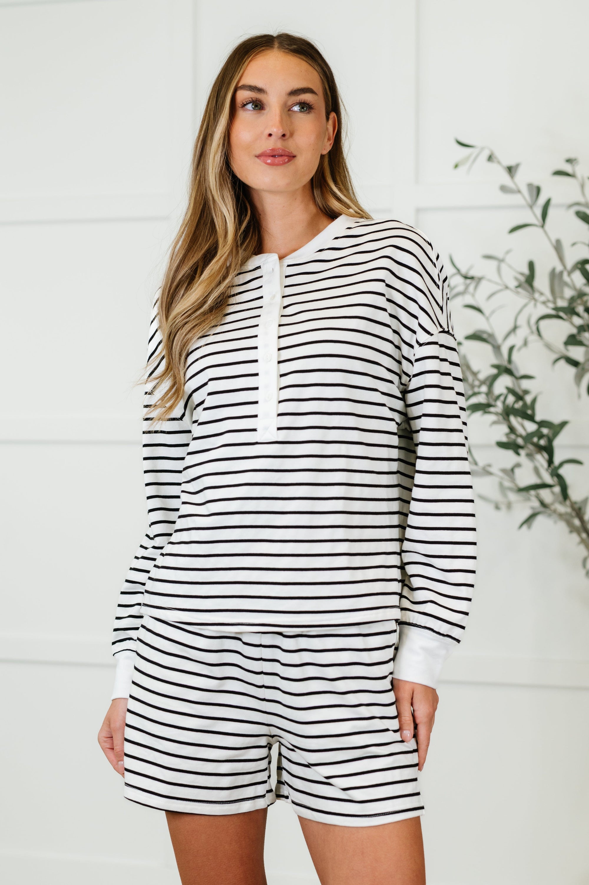 Situationally Sound Striped Long Sleeve Top and Shorts Set Womens Ave Shops 