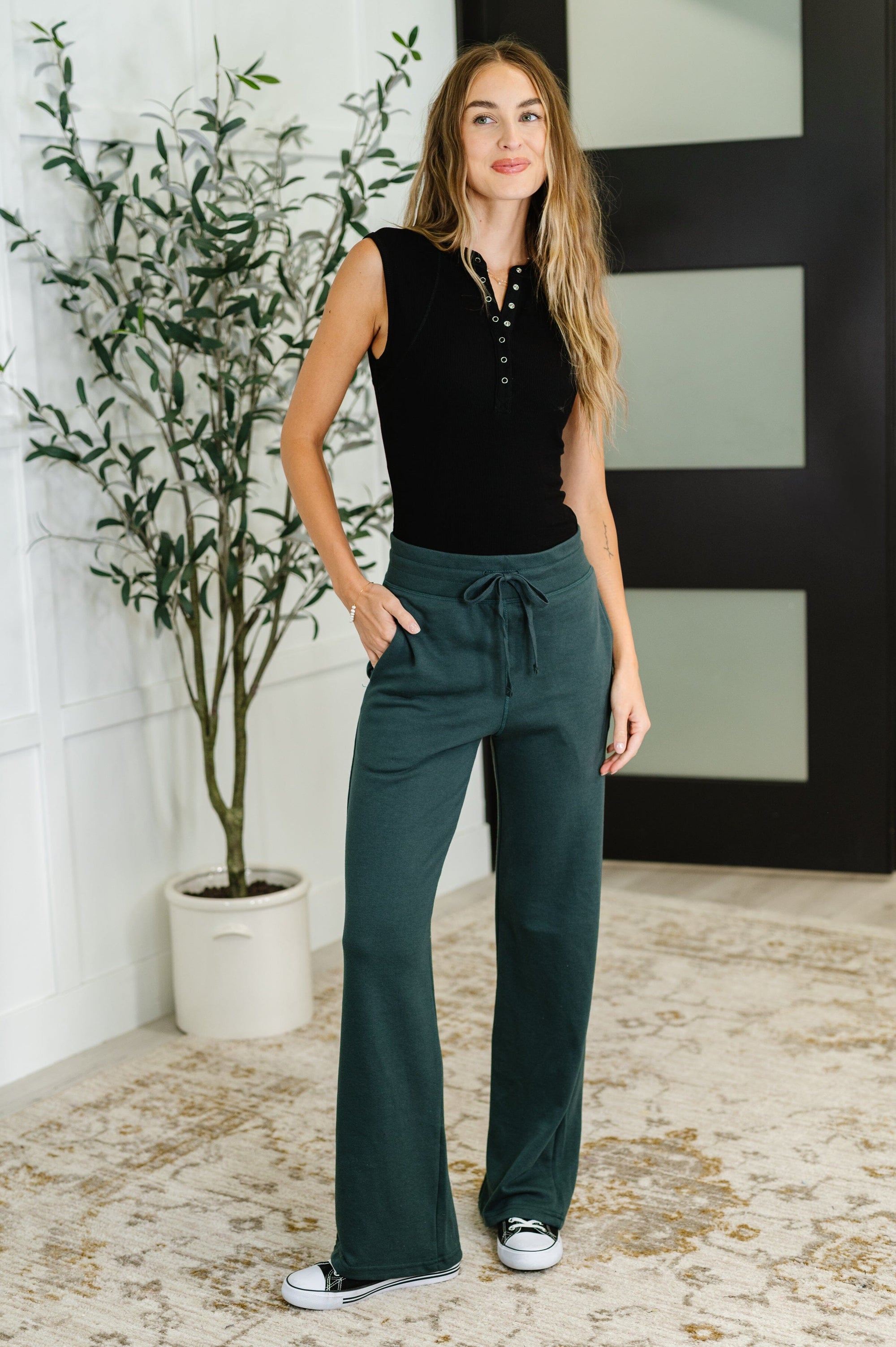 Slow Mornings High Waisted Sweats in Jungle Green Womens Ave Shops 