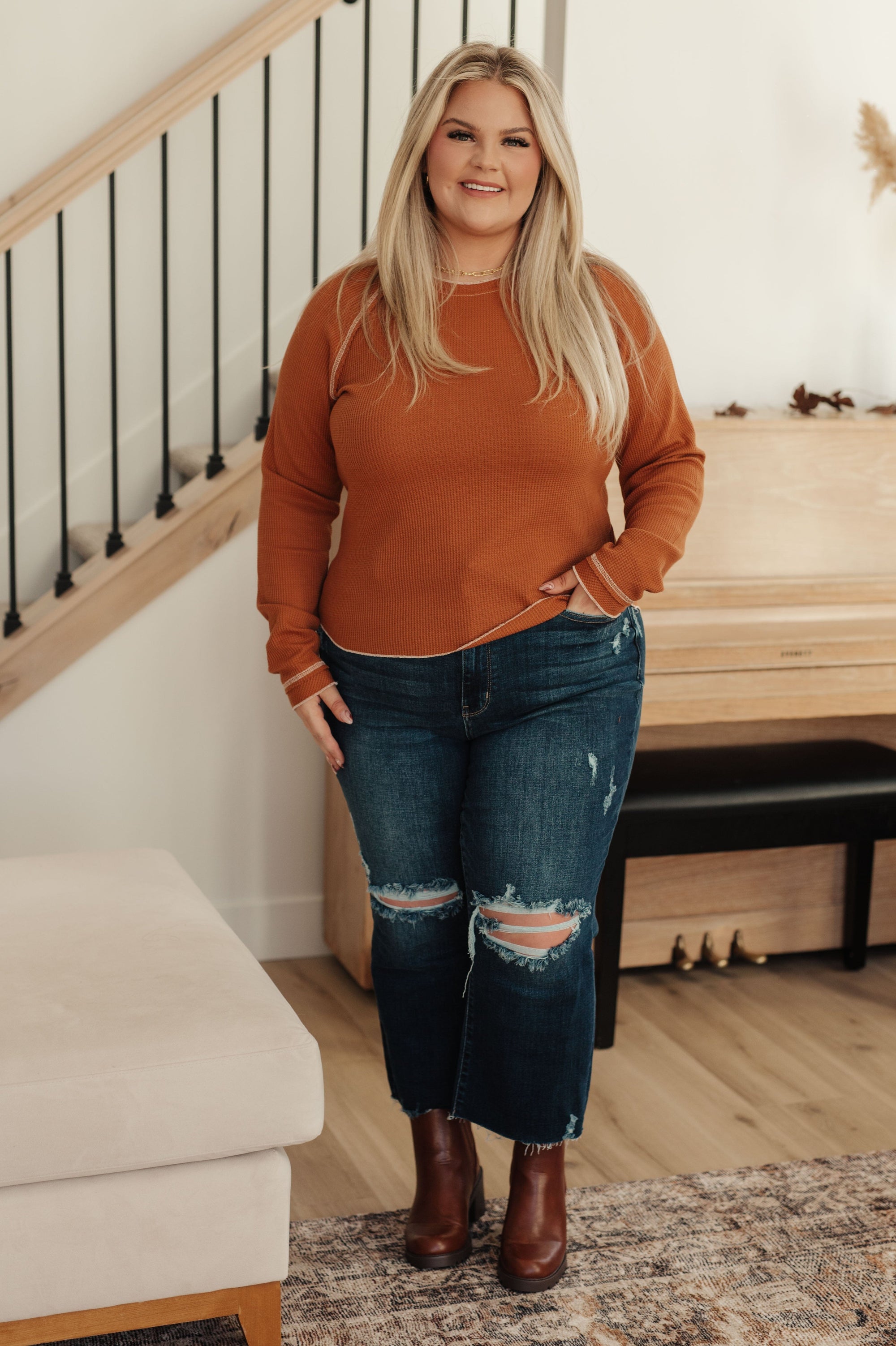 Stitch In Time Waffle Knit Top Tops Ave Shops 