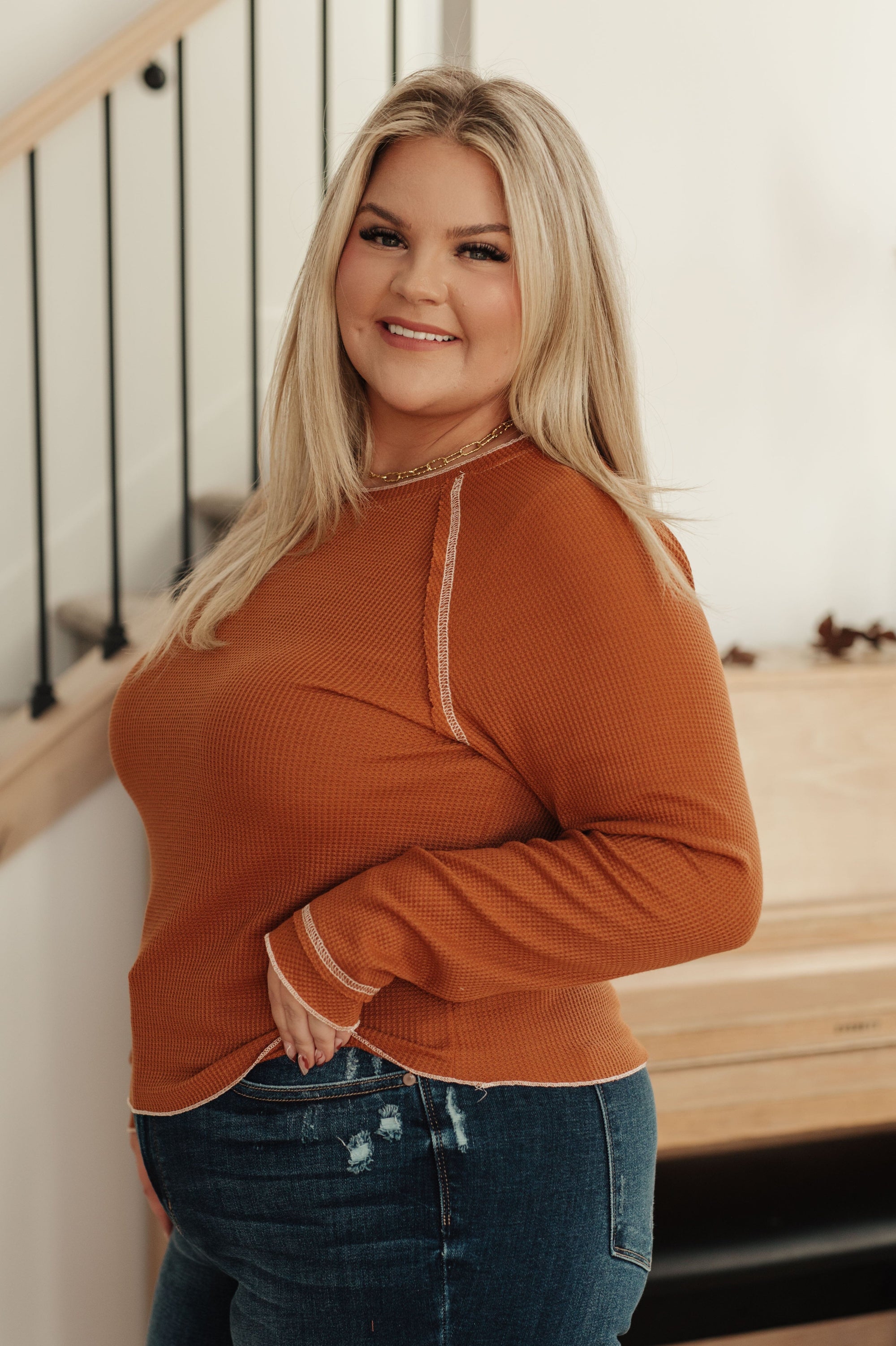 Stitch In Time Waffle Knit Top Tops Ave Shops 