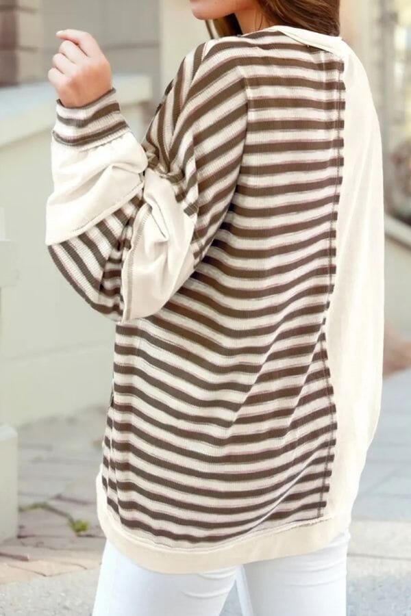 Stitched Detail Color Block Patchwork Oversized Pullover Top Shirts & Tops 1 Woman 
