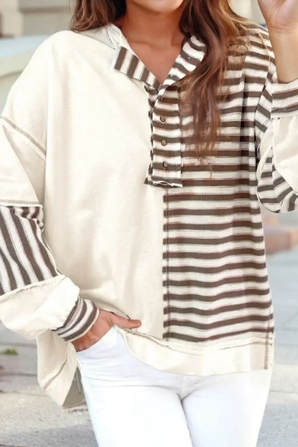 Stitched Detail Color Block Patchwork Oversized Pullover Top Shirts & Tops 1 Woman 