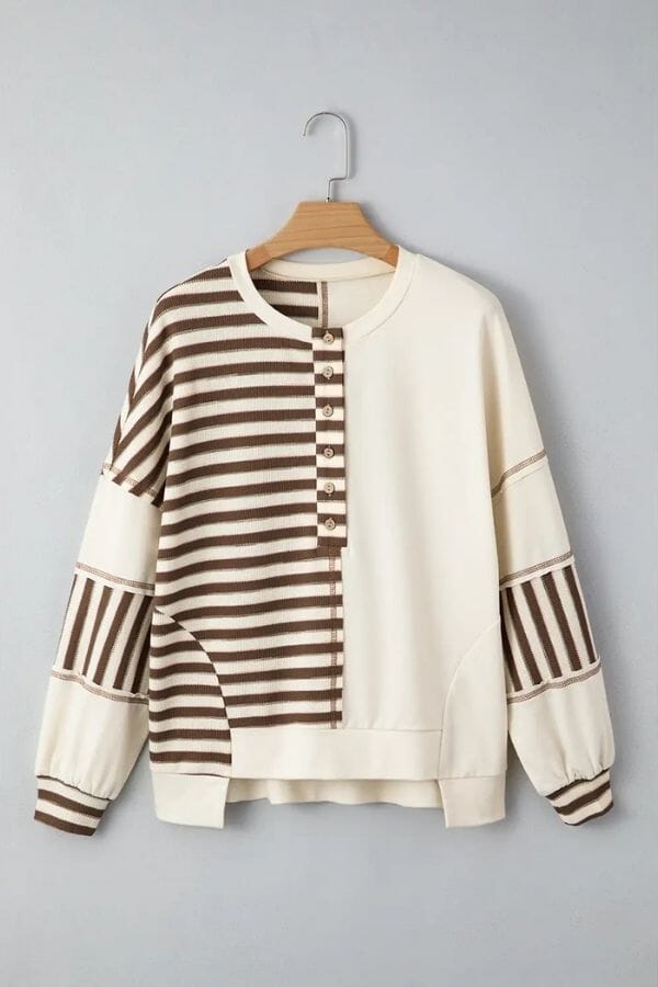 Stitched Detail Color Block Patchwork Oversized Pullover Top Shirts & Tops 1 Woman 