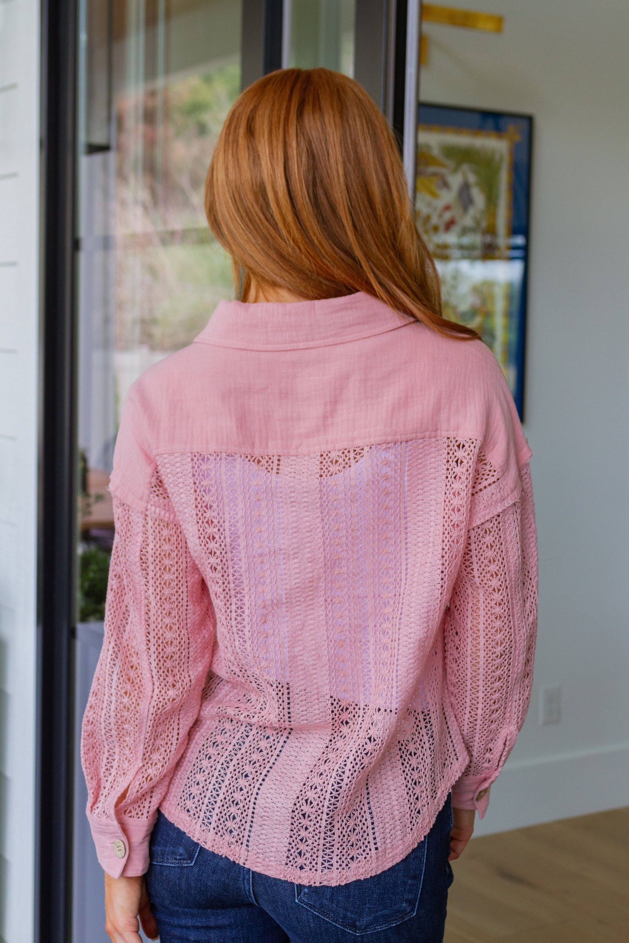 Sweeter Than Nectar Lace Button Down in Rose Tops Ave Shops 