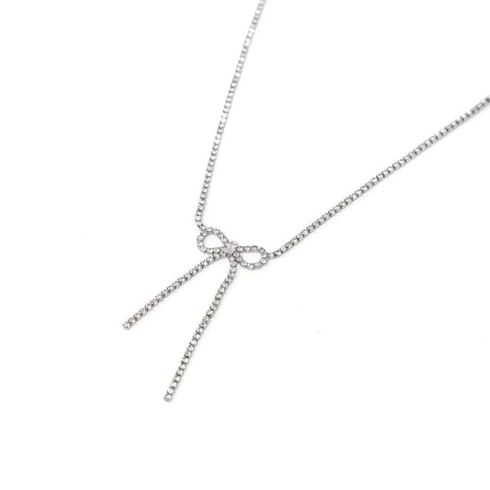 The Sis Kiss Madison Bow Necklace in Clear Crystal Necklace The Sis Kiss