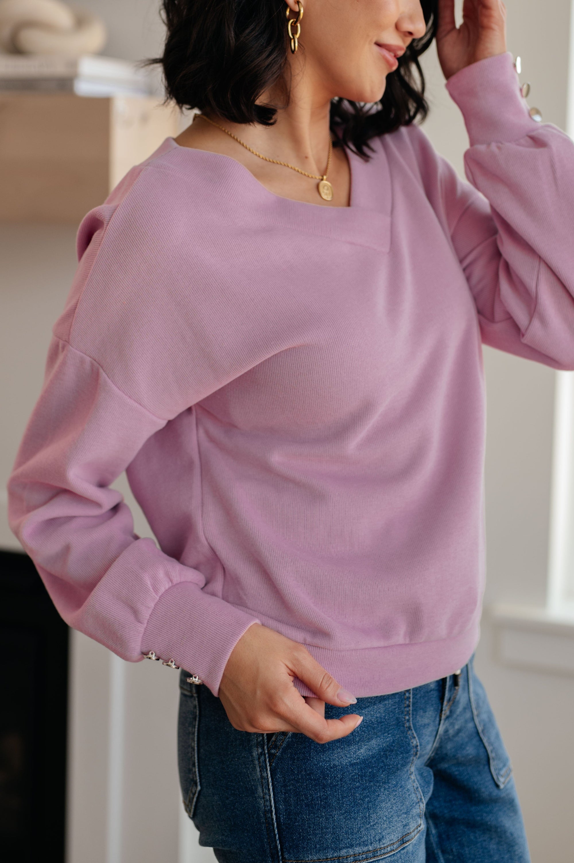 Totally Verified Long Sleeve V-Neck Top Womens Ave Shops 