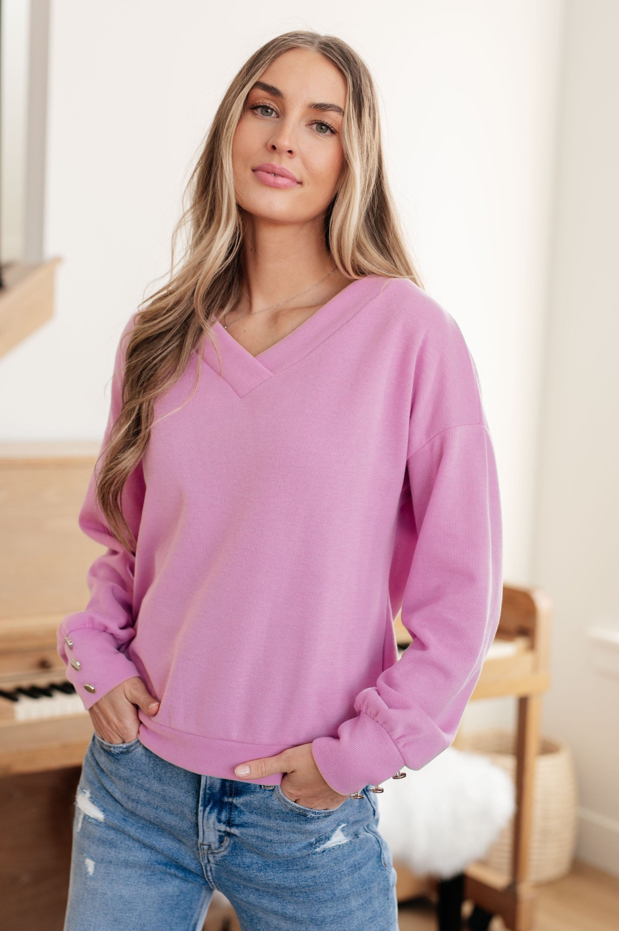 Totally Verified Long Sleeve V-Neck Top Womens Ave Shops 