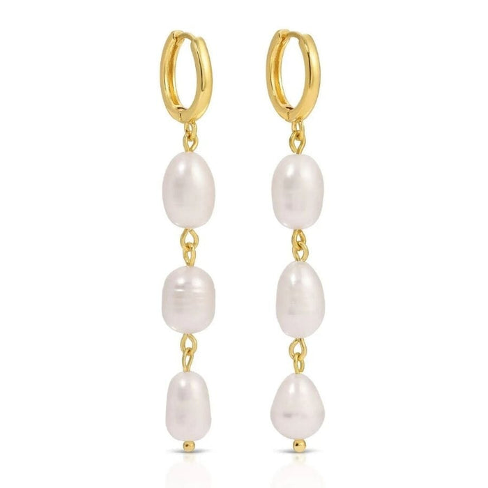 Triple Pearl Huggies Earrings Splendid Iris 