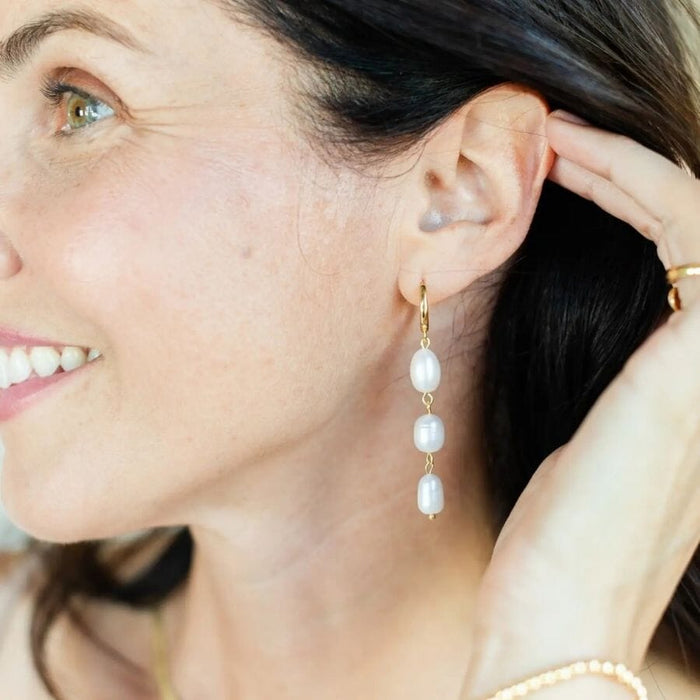 Triple Pearl Huggies Earrings Splendid Iris 