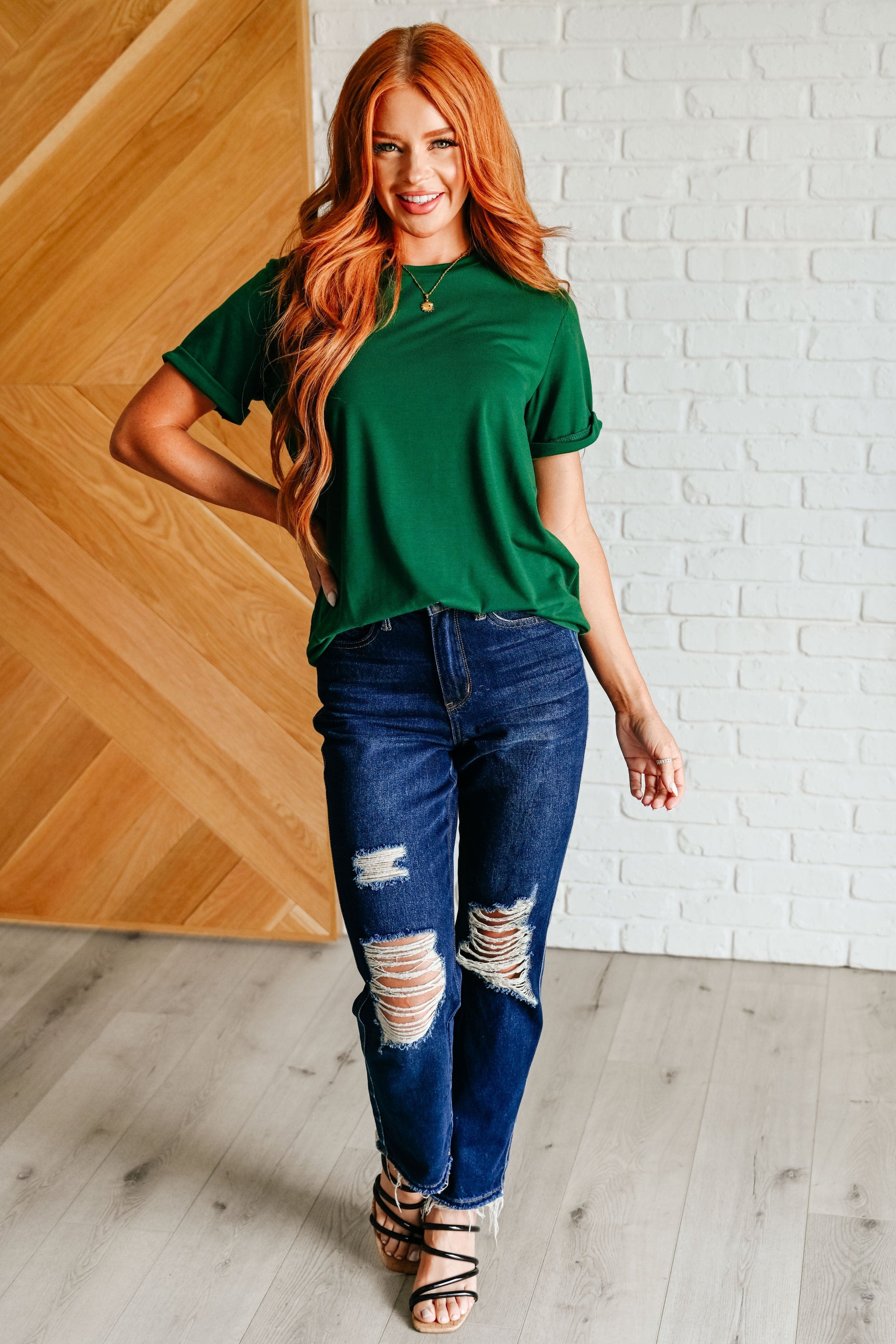 Uptown Crew T-Shirt in Green Womens Ave Shops 