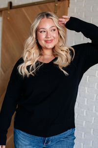 V-Neck Front Seam Sweater in Black Tops Ave Shops 