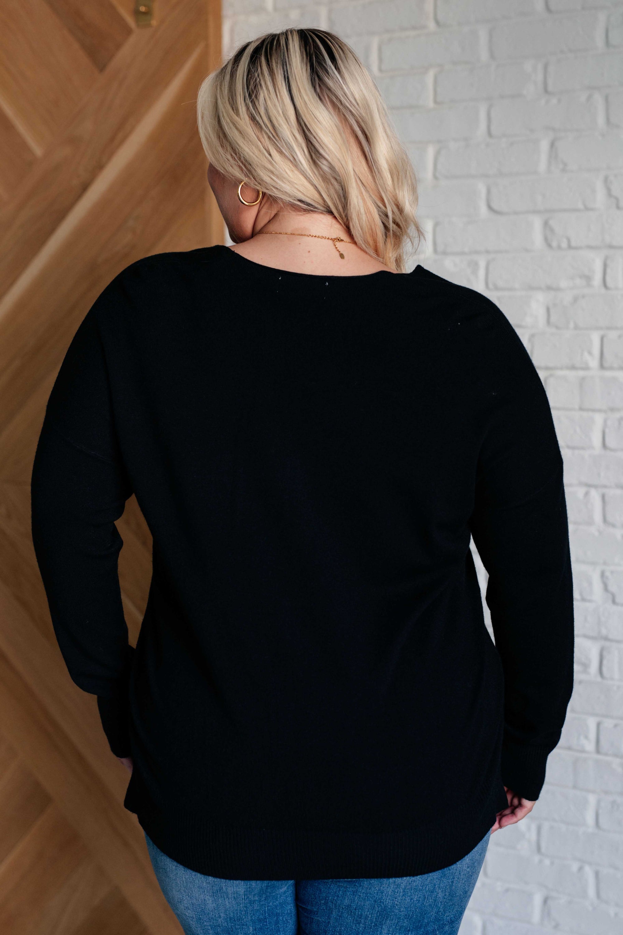 V-Neck Front Seam Sweater in Black Tops Ave Shops 