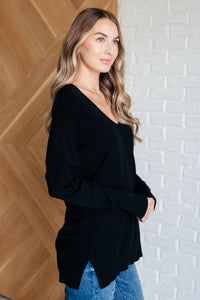 V-Neck Front Seam Sweater in Black Tops Ave Shops 