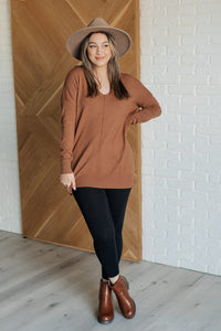 V-Neck Front Seam Sweater in Deep Camel Tops Ave Shops 