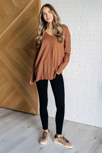 V-Neck Front Seam Sweater in Deep Camel Tops Ave Shops 