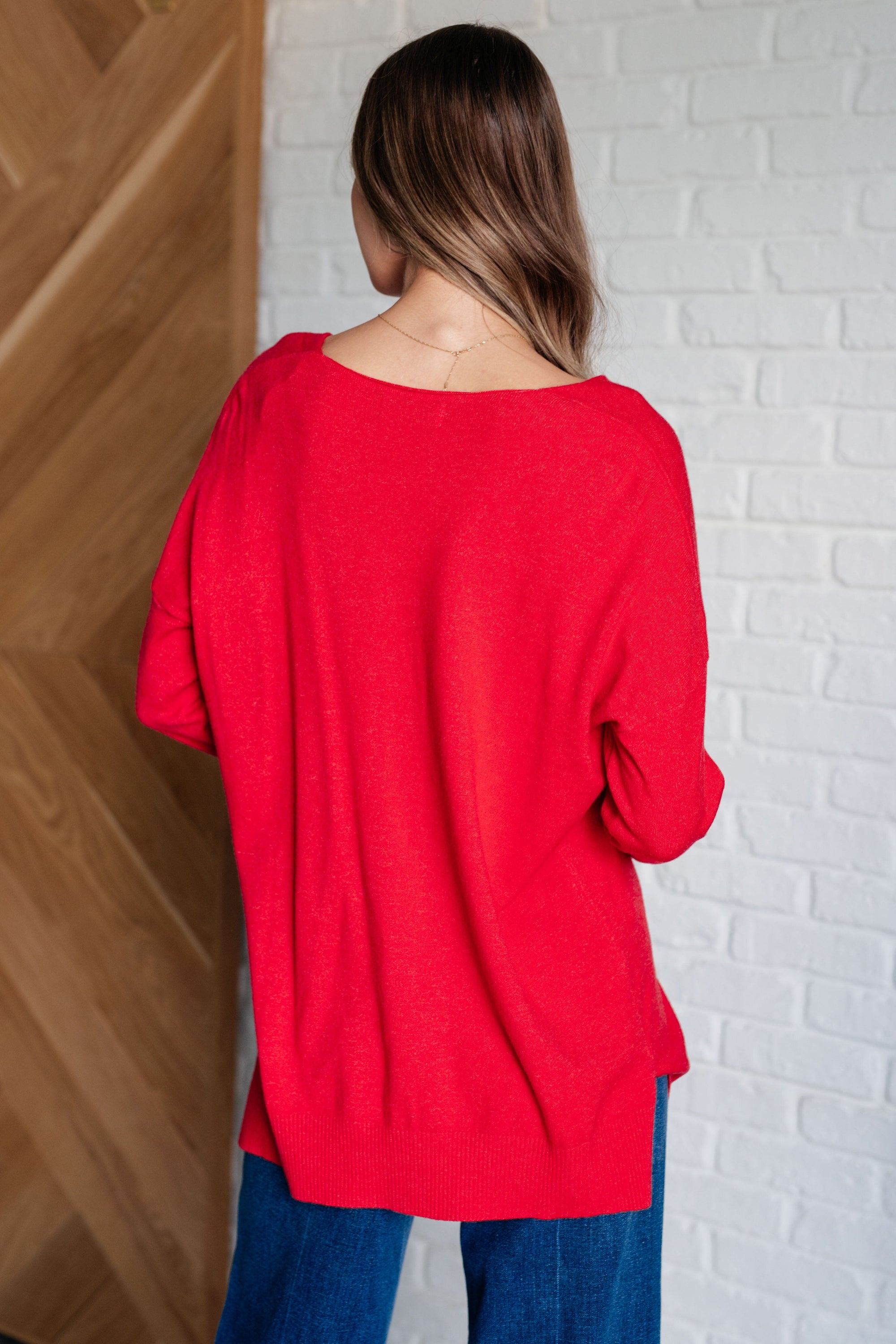 V-Neck Front Seam Sweater in Heather Red Tops Ave Shops 