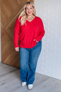 V-Neck Front Seam Sweater in Heather Red Tops Ave Shops 