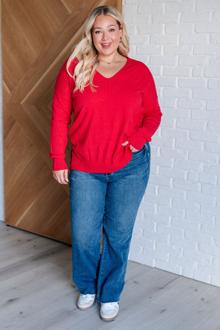 V-Neck Front Seam Sweater in Heather Red Tops Ave Shops 