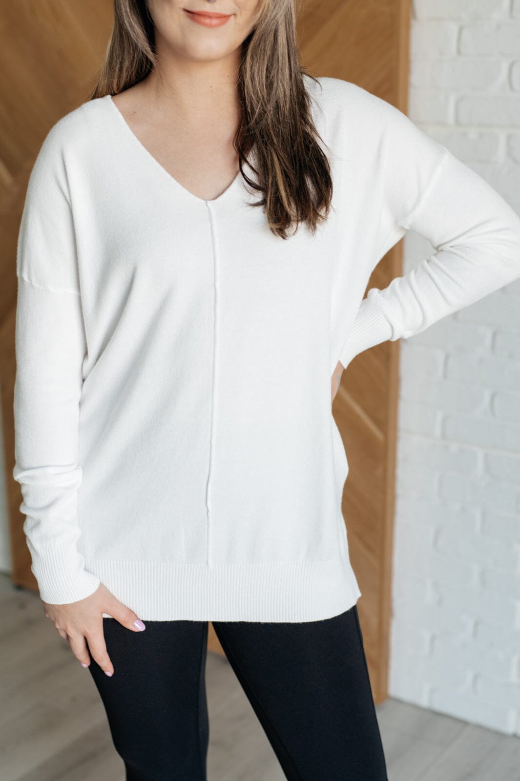 V-Neck Front Seam Sweater in Ivory Tops Ave Shops 