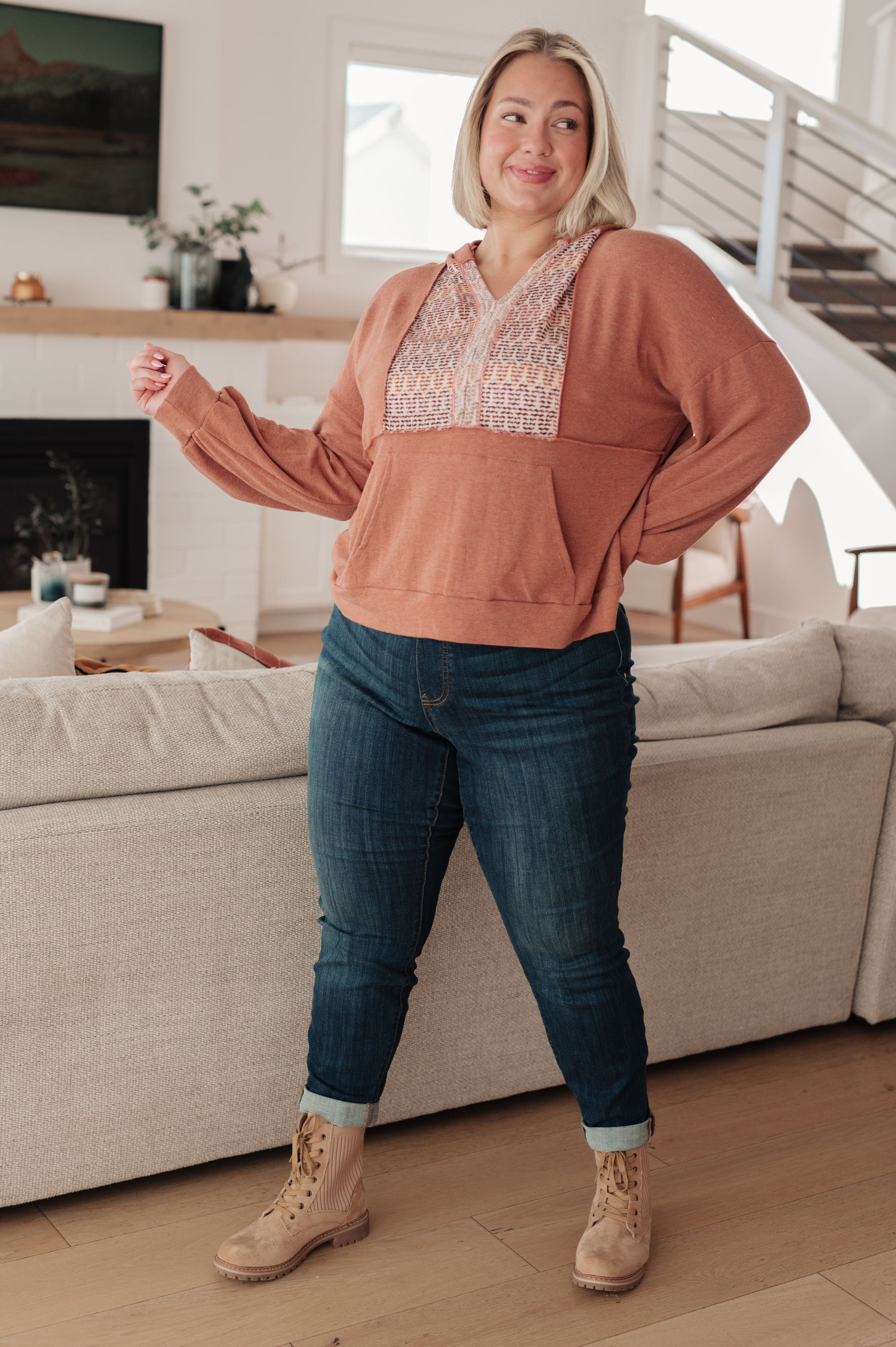 Wave Hello Mixed Print Hoodie Tops Ave Shops 