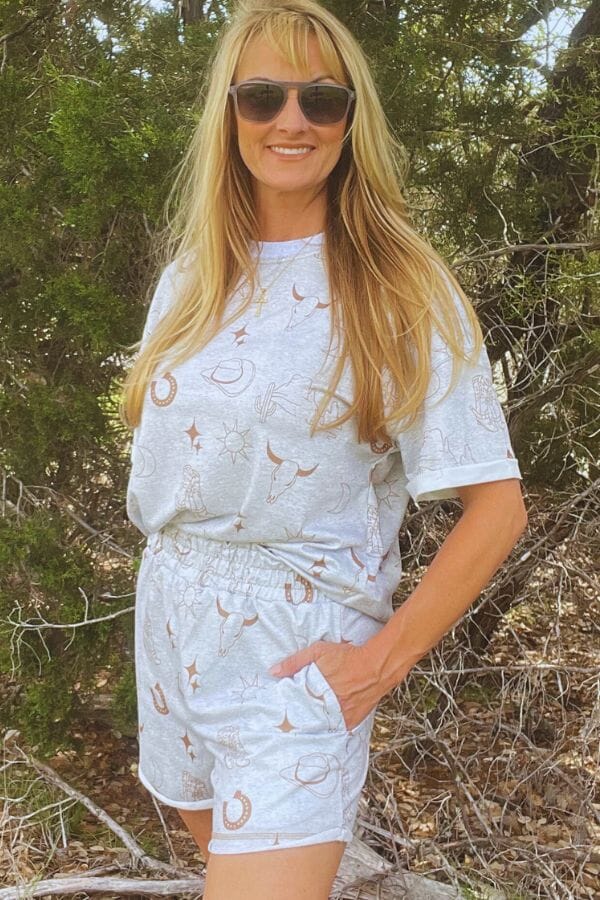 Western Fashion Printed T Shirt Elastic Waist Shorts Set Outfit sets LA Society 
