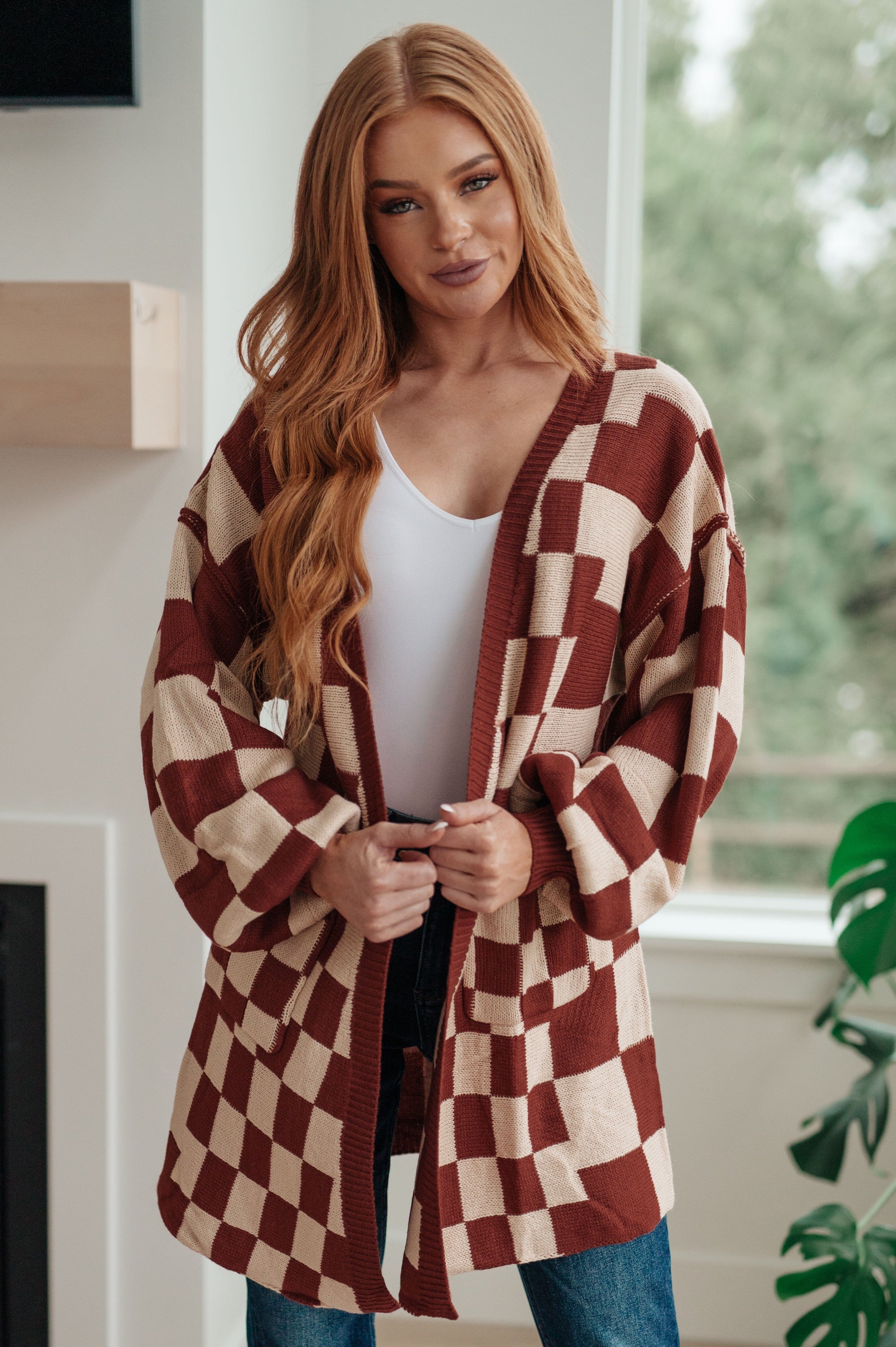 When I See You Again Checkered Cardigan Womens Ave Shops 