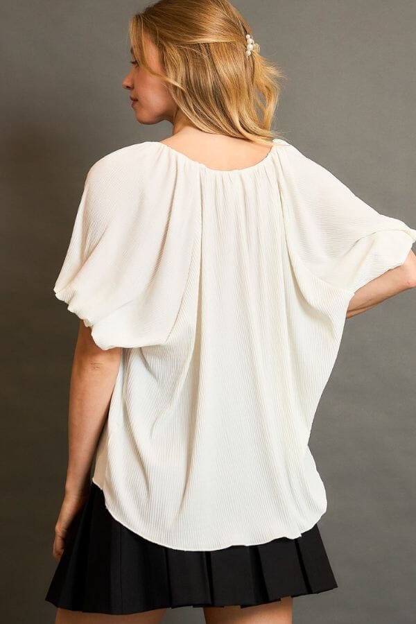 White Scoop Neck Top with Balloon Sleeves Shirts & Tops Umgee 