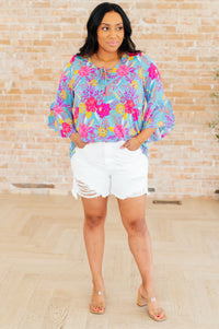 Willow Bell Sleeve Top in Bright Blue Floral Tops Ave Shops 