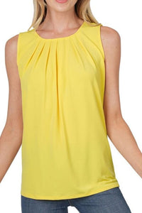 Yellow Ity Sleeveless Front Neck Pleat Top Tank Top Zenana 