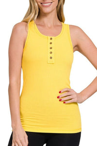 Yellow Ribbed Scoop Neck Henry Tank Top Tank Top Zenana 