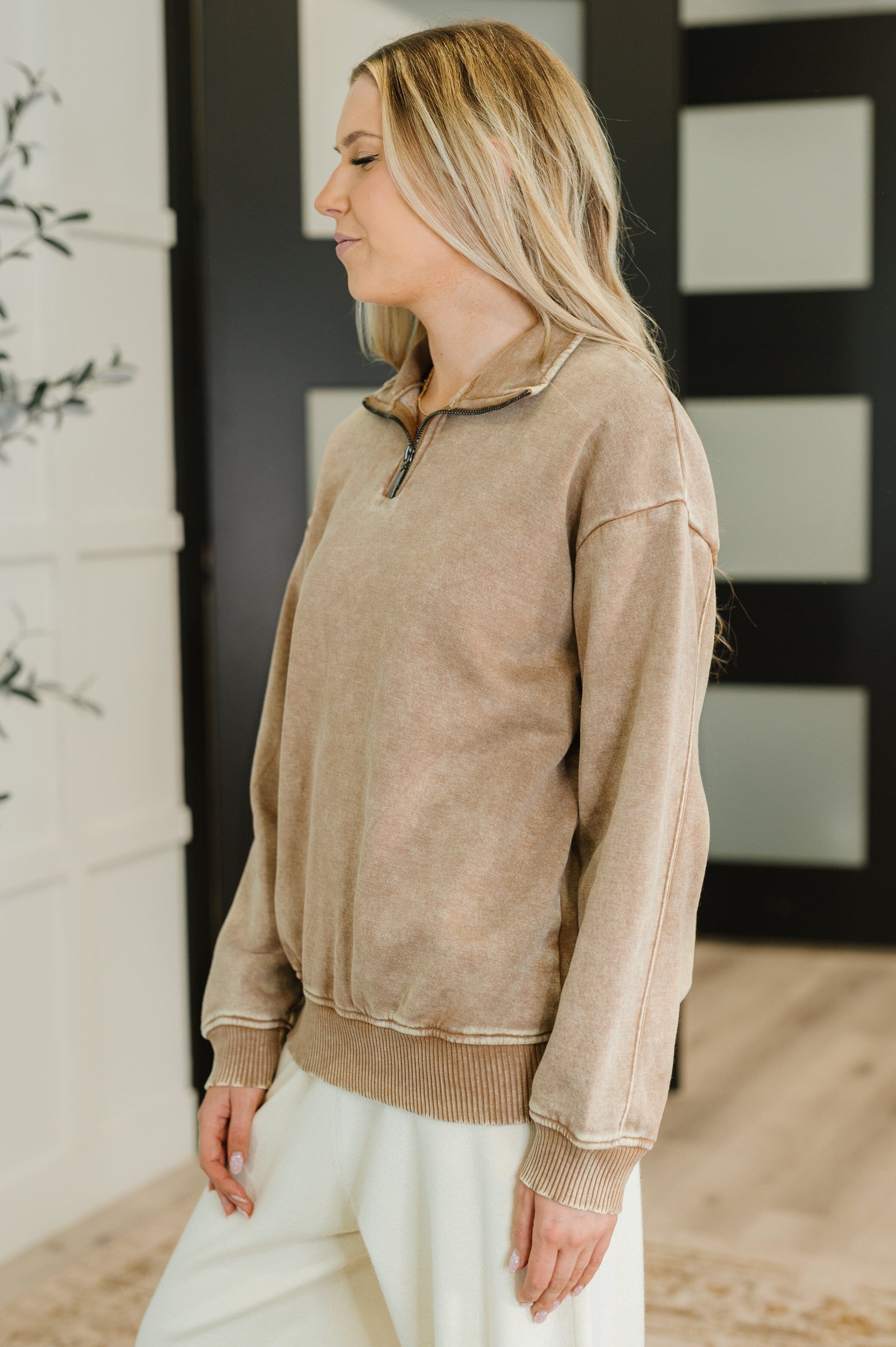 You Should Know Half Zip Pullover in Deep Camel Womens Ave Shops 