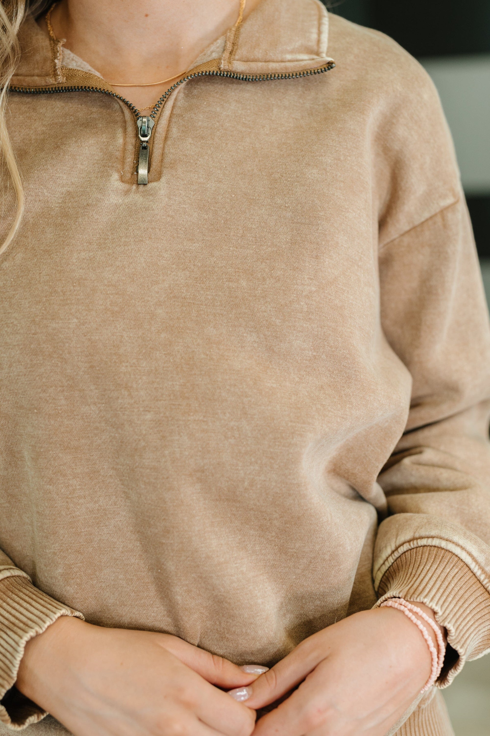 You Should Know Half Zip Pullover in Deep Camel Womens Ave Shops 