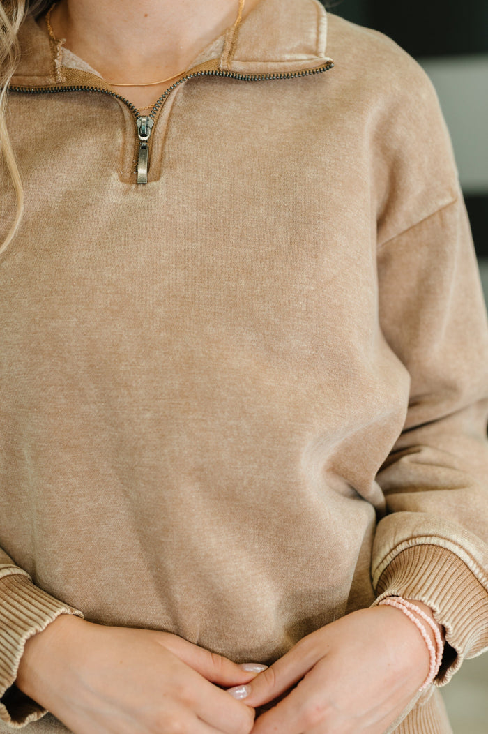 You Should Know Half Zip Pullover in Deep Camel Womens Ave Shops 