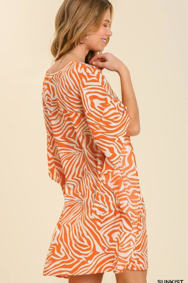 orange and white zebra print dress Orange Zebra Print Cotton Midi Dress