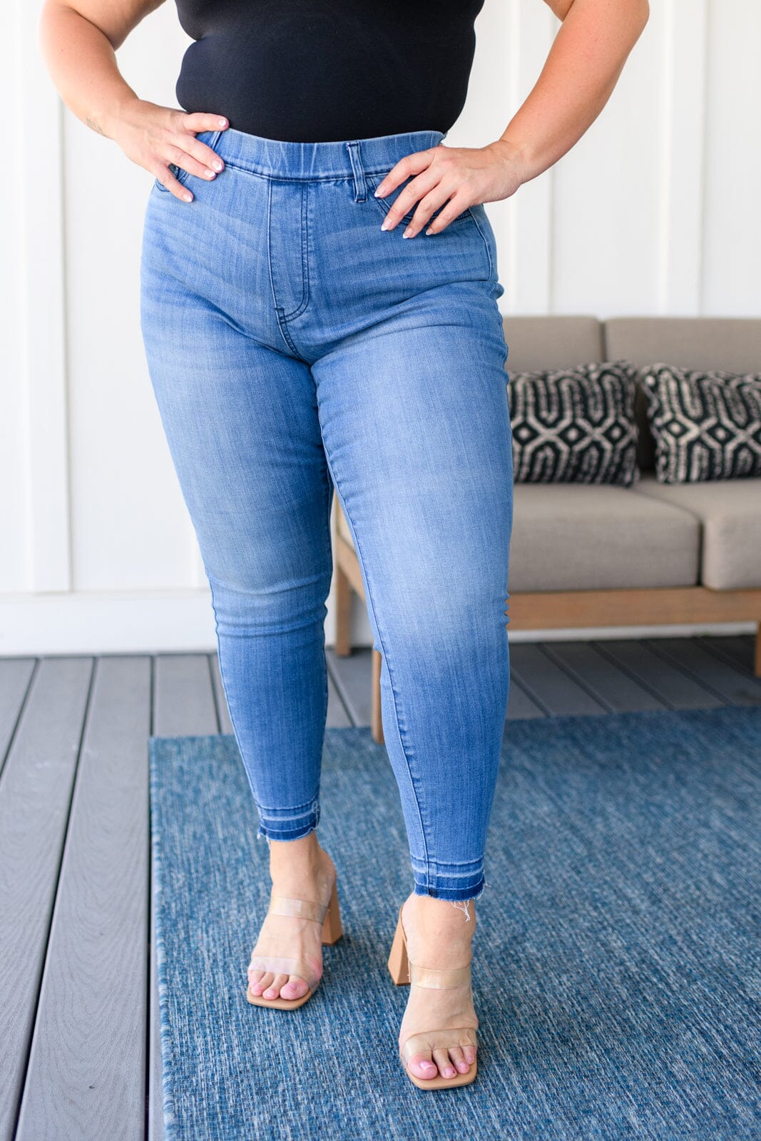 Amanda High Rise Pull on Release Hem Skinny Jeans Womens Ave Shops 