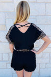Animal Print Faux Wrap Elastic Waistband Waffle Knit Romper with Pockets Romper Umgee