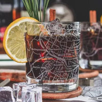 Austin Etched Street Grid Whiskey Glasses - Set of 2 whiskey glasses Greenline Goods 