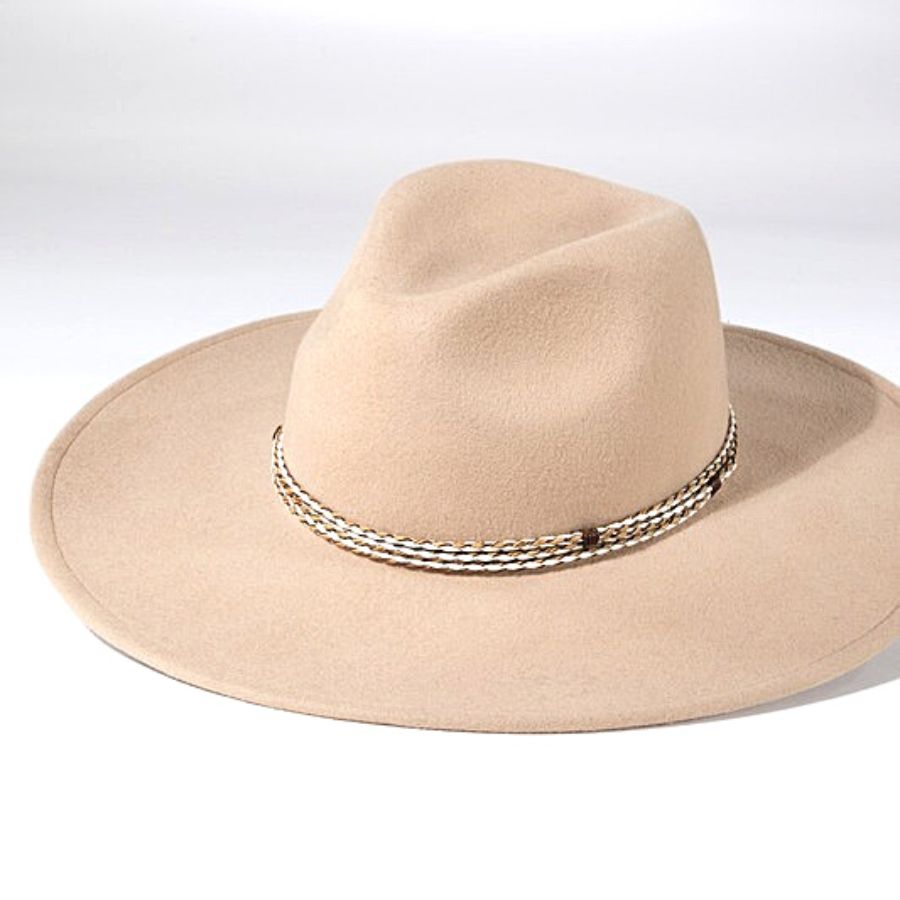Beige Duo-Tone Trim Wool Panama Hat Urbanista