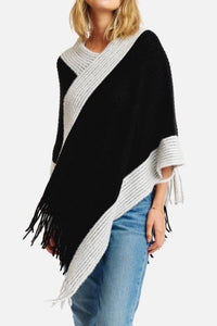 Black and White Knit Poncho With Tassels Poncho Judson & Co 