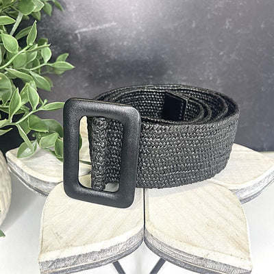 Black Elastic Straw Belt With Faux Leather Buckle belt Judson & Co