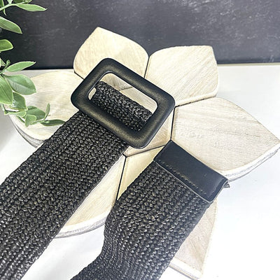 Black Elastic Straw Belt With Faux Leather Buckle belt Judson & Co