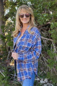 Blue Ryann Bleached Plaid Top Shirts & Tops Blakeley 