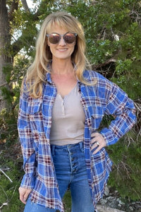 Blue Ryann Bleached Plaid Top Shirts & Tops Blakeley 