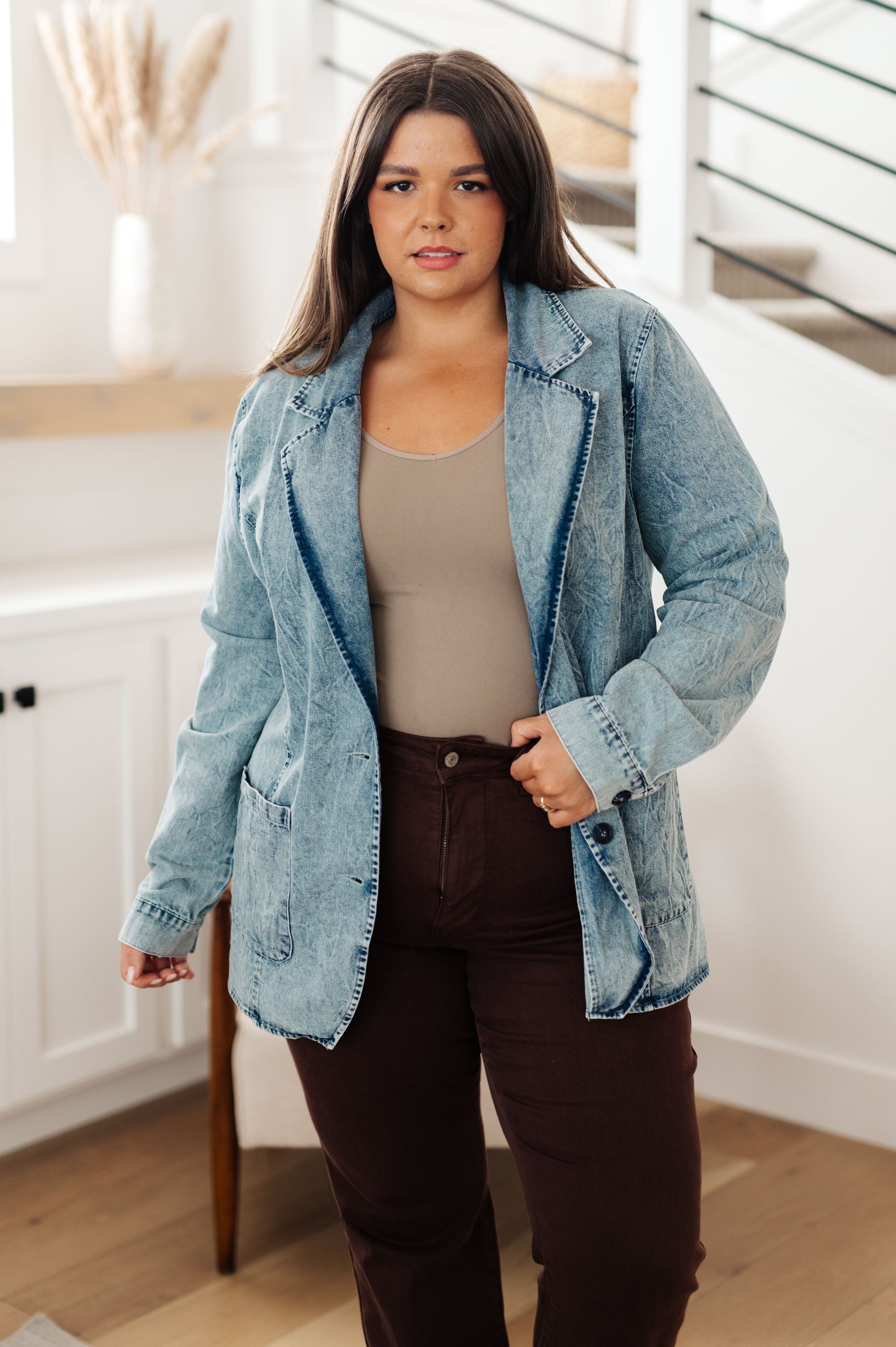 Business Brunch Denim Blazer Womens Ave Shops 