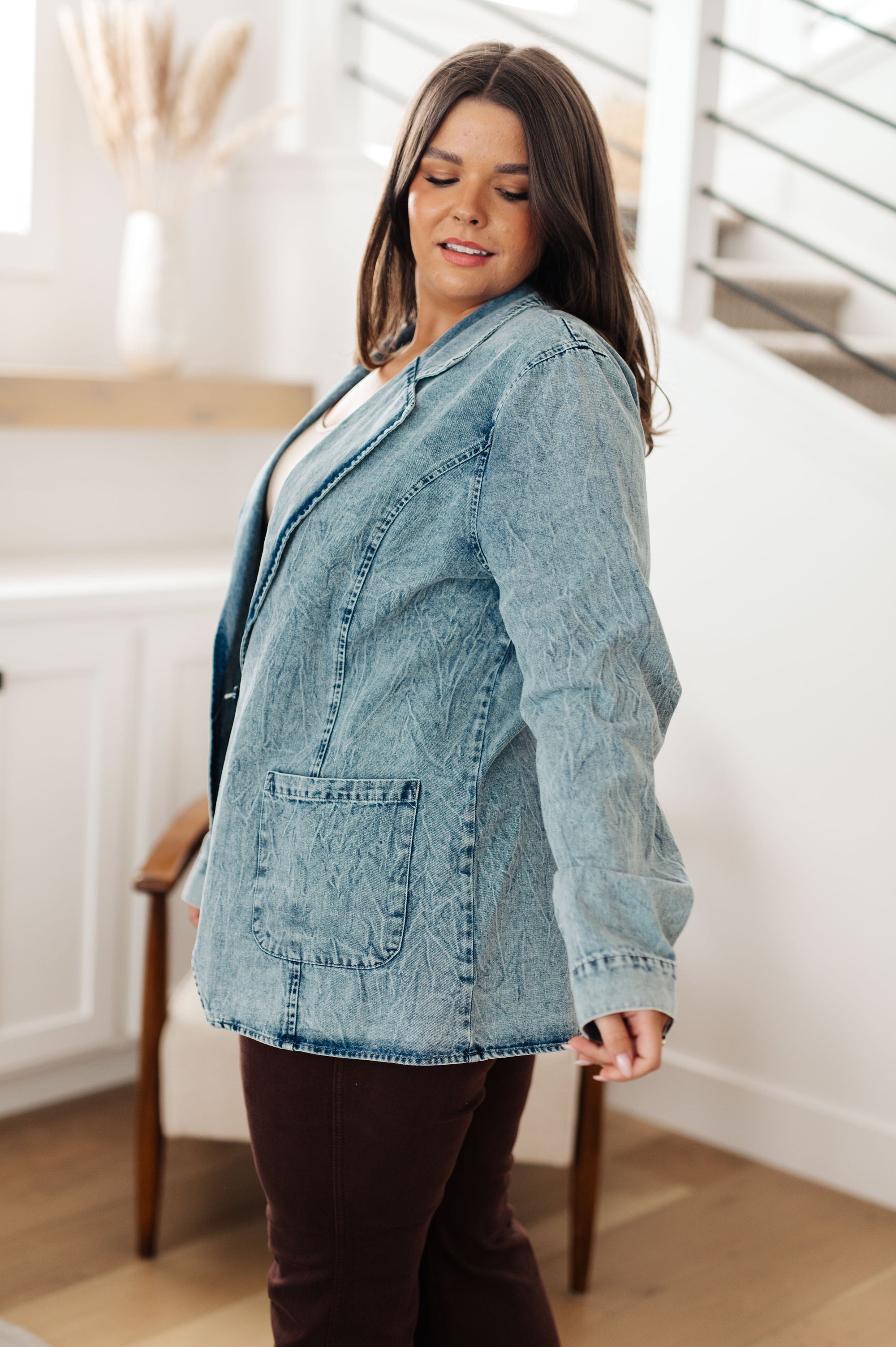 Business Brunch Denim Blazer Womens Ave Shops 