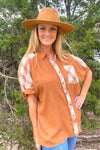 Camel Linen Plaid Button Down Shirt with Unfinished Frayed Hem Shirts & Tops Umgee