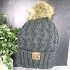 Charcoal Lattice Crossover Stitch Pattern Knit Pom Beanie Judson & Co