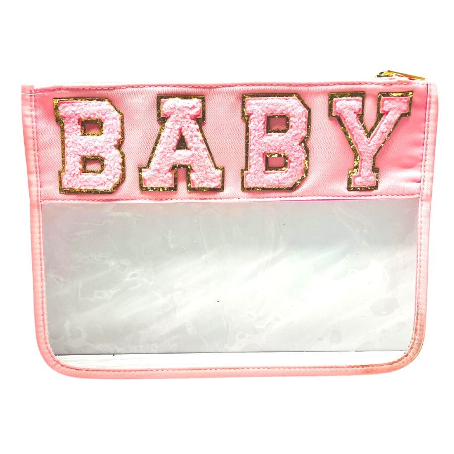 Chenille Letter Clear Pouch - BABY Pink The Classy Cloth 