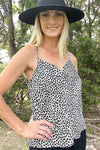 Cream Satin Animal Print Cowl Neck Spaghettis Strap Top Shirts & Tops Umgee