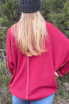 Crimson Waffle Knit Top with Contrast Knit Shirts & Tops Umgee